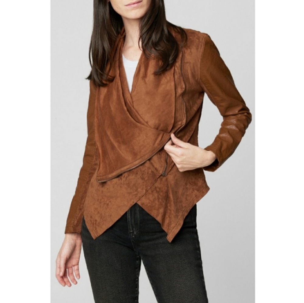 BLANK NYC Faux Suede and Leather Moto Jacket Size Medium Chestnut Brown